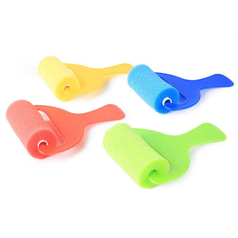 Kids DIY Sponge Paint Roller Set – 4pcs Colorful EVA Foam Painting Rollers, Easy-to-Clean Art Brushes for Toddler Doodling & Early Learning, Creative Preschool Painting Tools