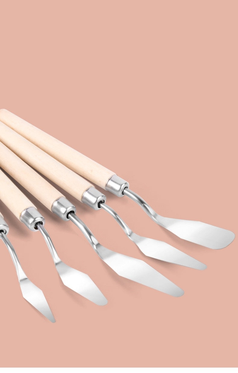 Palette Knife Set for Painting – 5PCS Stainless Steel Painting Knives with Wooden Handles, Professional Oil Paint Knives for Acrylic, Watercolor, Gouache & Texture Mixing