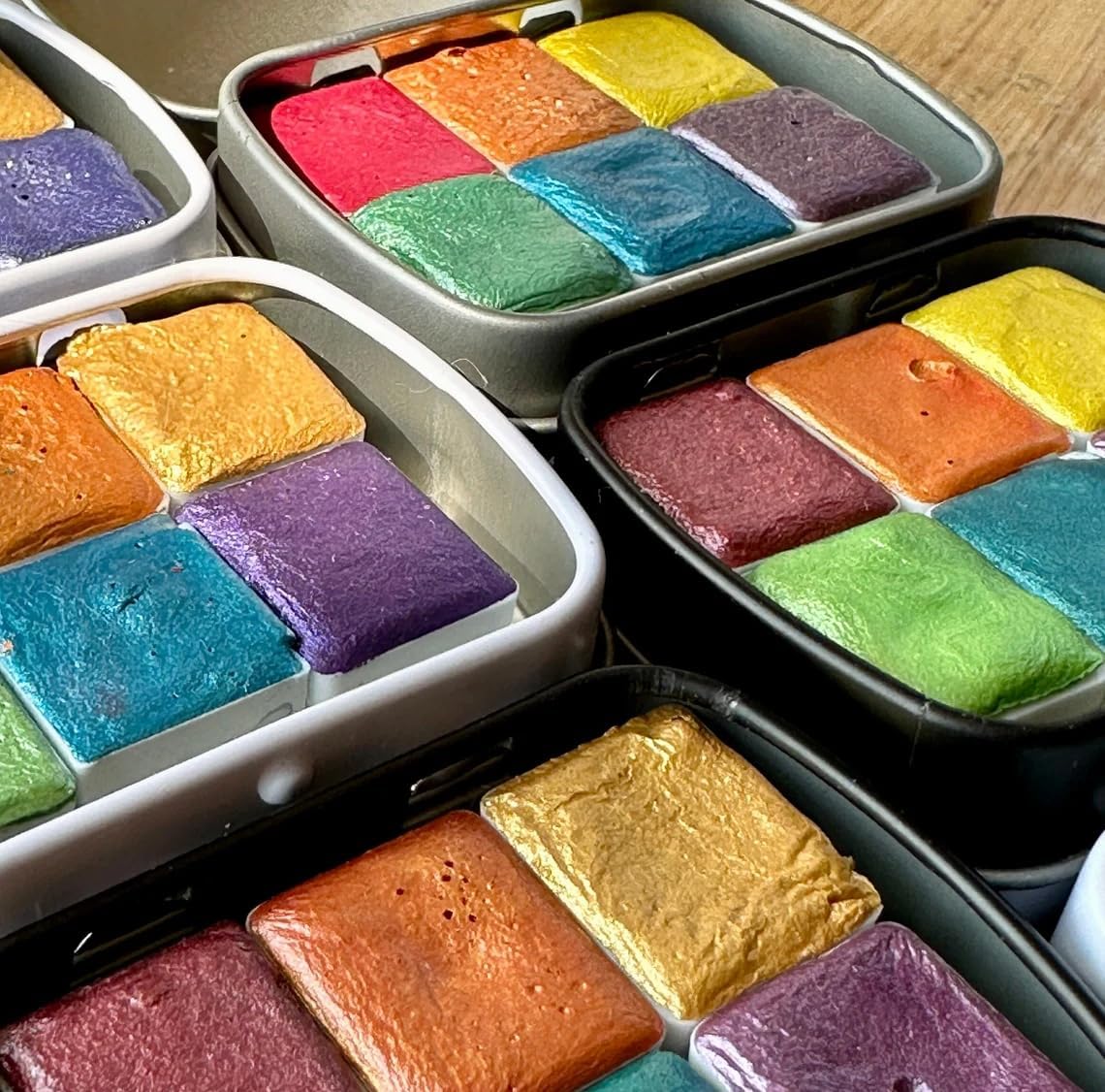 Watercolor half pans filled with handmade paint – ideal for paint makers and pigment testers