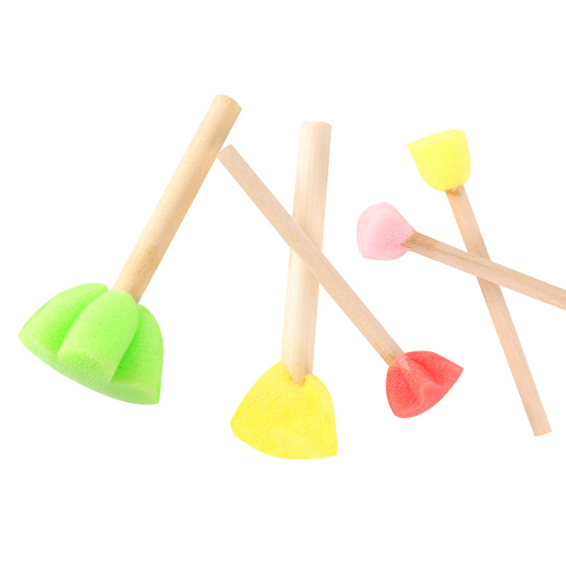 15Pcs(3 Sets) Kids Round Sponge Painting Stamps – Wooden Handle Foam Brushes for DIY Doodling, Stamping, and Early Learning Art, Washable & Reusable Craft Tools for Toddlers & Preschoolers