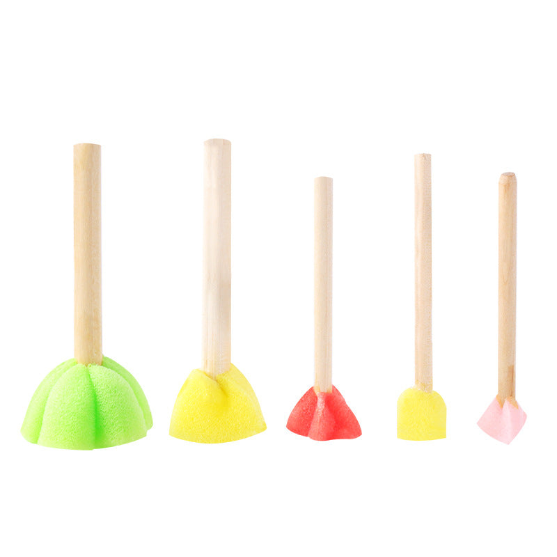 15Pcs(3 Sets) Kids Round Sponge Painting Stamps – Wooden Handle Foam Brushes for DIY Doodling, Stamping, and Early Learning Art, Washable & Reusable Craft Tools for Toddlers & Preschoolers