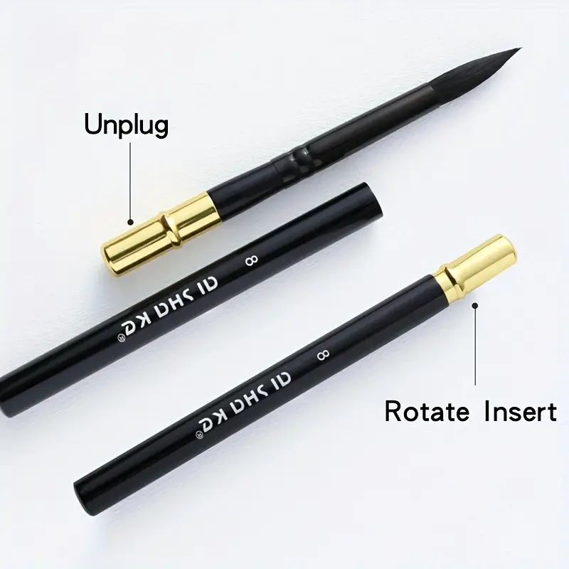 Artist Black Portable Watercolor Brush - Round Point Aluminum Penholder - Nylon Paint Brush Sketching Painting Removable Painting Pen Nail Art Pen