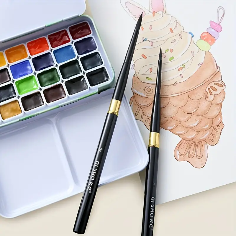 Artist Black Portable Watercolor Brush - Round Point Aluminum Penholder - Nylon Paint Brush Sketching Painting Removable Painting Pen Nail Art Pen