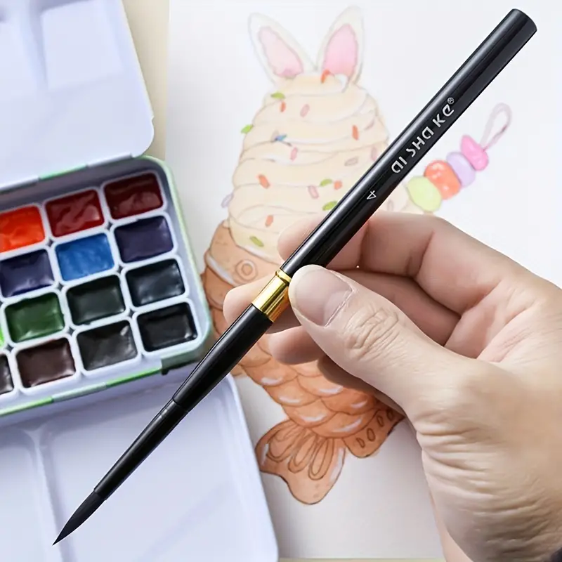 Artist Black Portable Watercolor Brush - Round Point Aluminum Penholder - Nylon Paint Brush Sketching Painting Removable Painting Pen Nail Art Pen