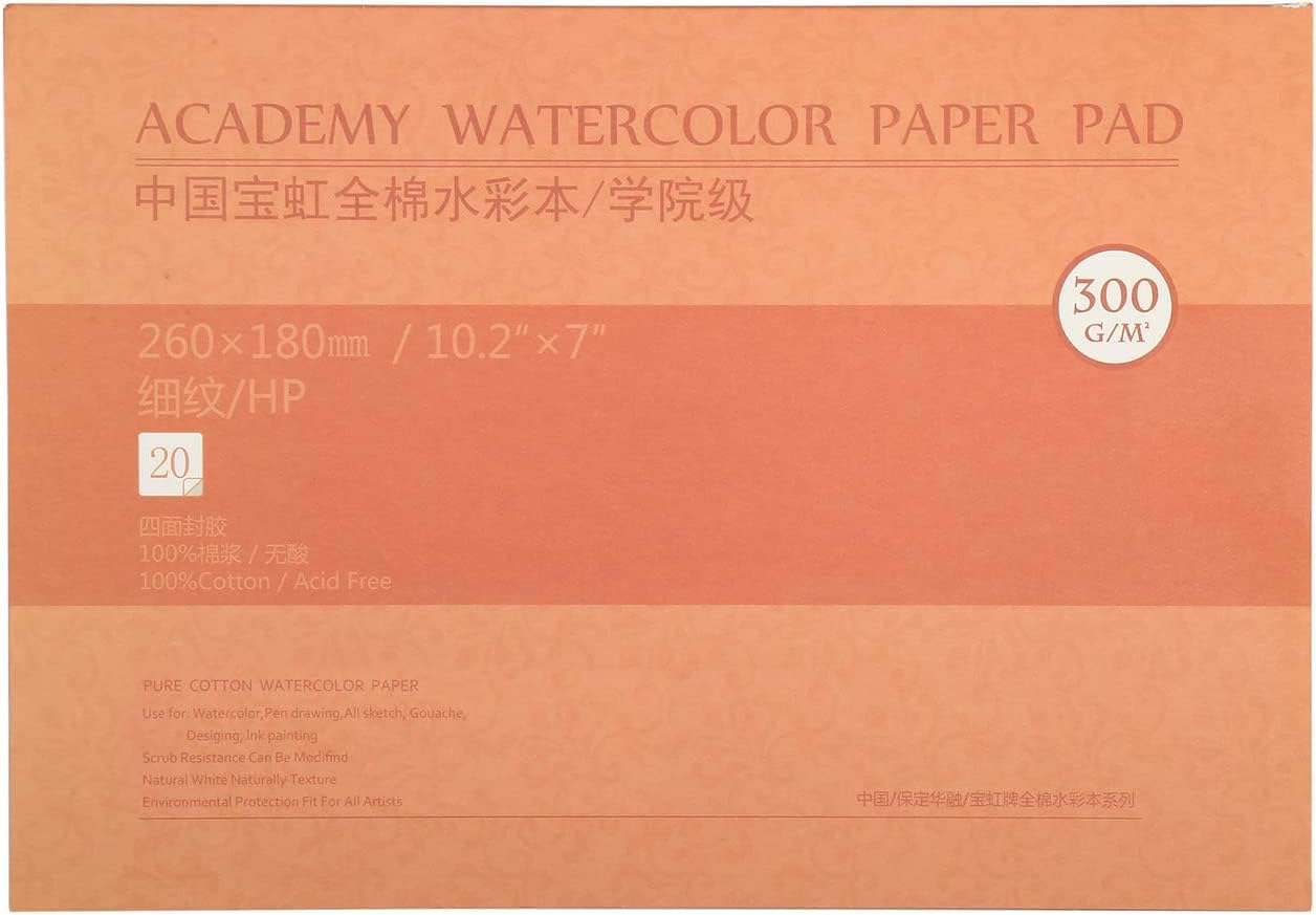 Acadamy 100% Cotton Watercolor Pads – Cold Press, Hot Press & Rough Grain – 140lb/300gsm – 20 Sheets for Painting & Drawing – Acid-Free, Art Paper – Ideal for Artists & Beginners