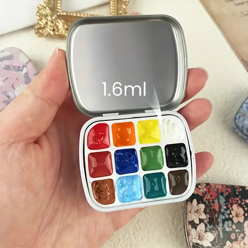 2.23 x1.76 x 0.55 inch 5Pcs 12 Wells Tiny Watercolor Palette, Travel Watercolor Tin, Small Tin Box, Cute Mini Palette Perfect For Travel, Mini Paint Set