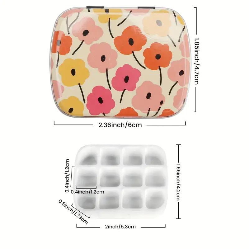 2.23 x1.76 x 0.55 inch 5Pcs 12 Wells Tiny Watercolor Palette, Travel Watercolor Tin, Small Tin Box, Cute Mini Palette Perfect For Travel, Mini Paint Set