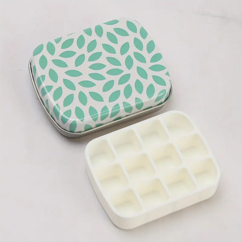 2.23 x1.76 x 0.55 inch 5Pcs 12 Wells Tiny Watercolor Palette, Travel Watercolor Tin, Small Tin Box, Cute Mini Palette Perfect For Travel, Mini Paint Set