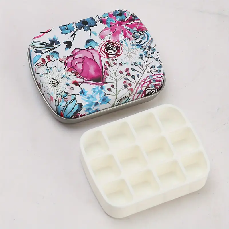 2.23 x1.76 x 0.55 inch 5Pcs 12 Wells Tiny Watercolor Palette, Travel Watercolor Tin, Small Tin Box, Cute Mini Palette Perfect For Travel, Mini Paint Set