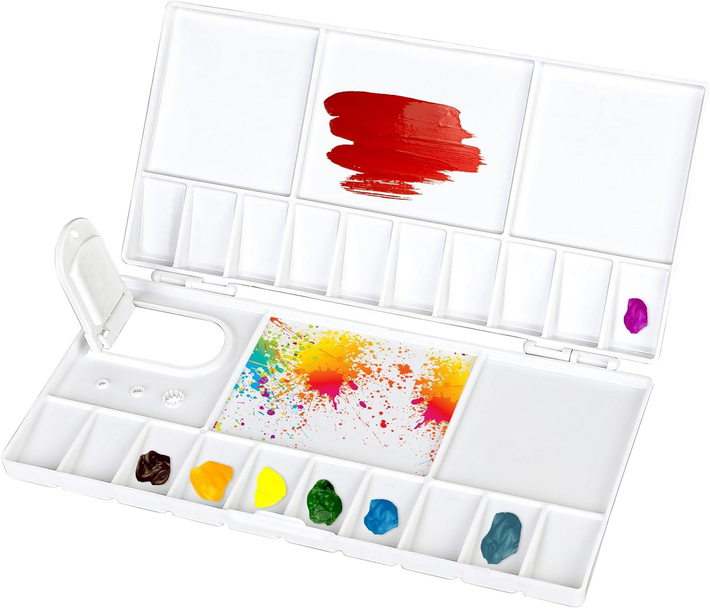 10Pcs Watercolor Palette Folding Paint Tray Plastic Painting Pallet with 25 Compartments, Thumbhole and Brush Holders, White