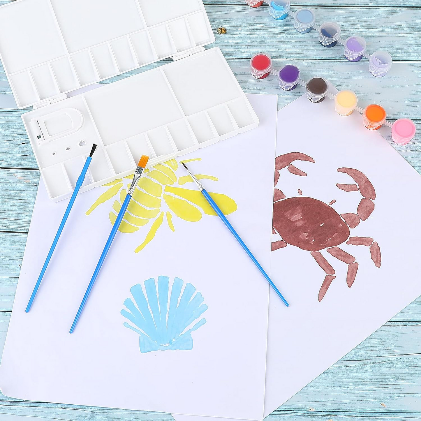 10Pcs Watercolor Palette Folding Paint Tray Plastic Painting Pallet with 25 Compartments, Thumbhole and Brush Holders, White