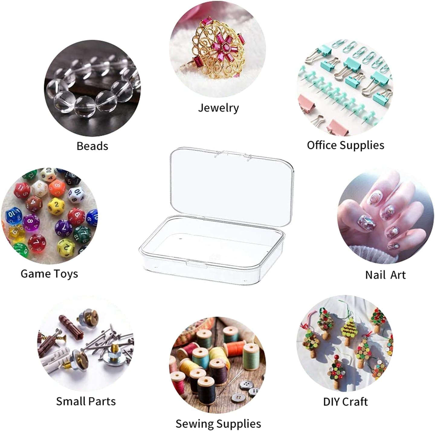 FCLUB 100Pcs Rectangular Empty Mini Clear Plastic Organizer Storage Box Containers with Hinged Lids for Small Items and Other Craft Projects