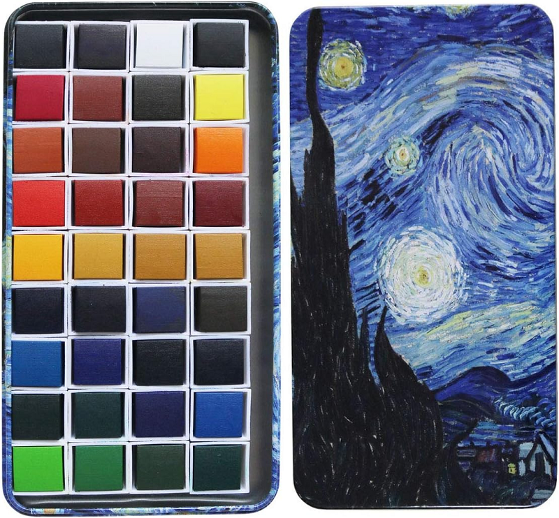 Watercolor Paint Set - 36 Colors Solid Pigment in 2ml Half Pans with Mixing Palette, Premium Water Color Paint Kit for Kids, Adults, Beginners and Artists Painting