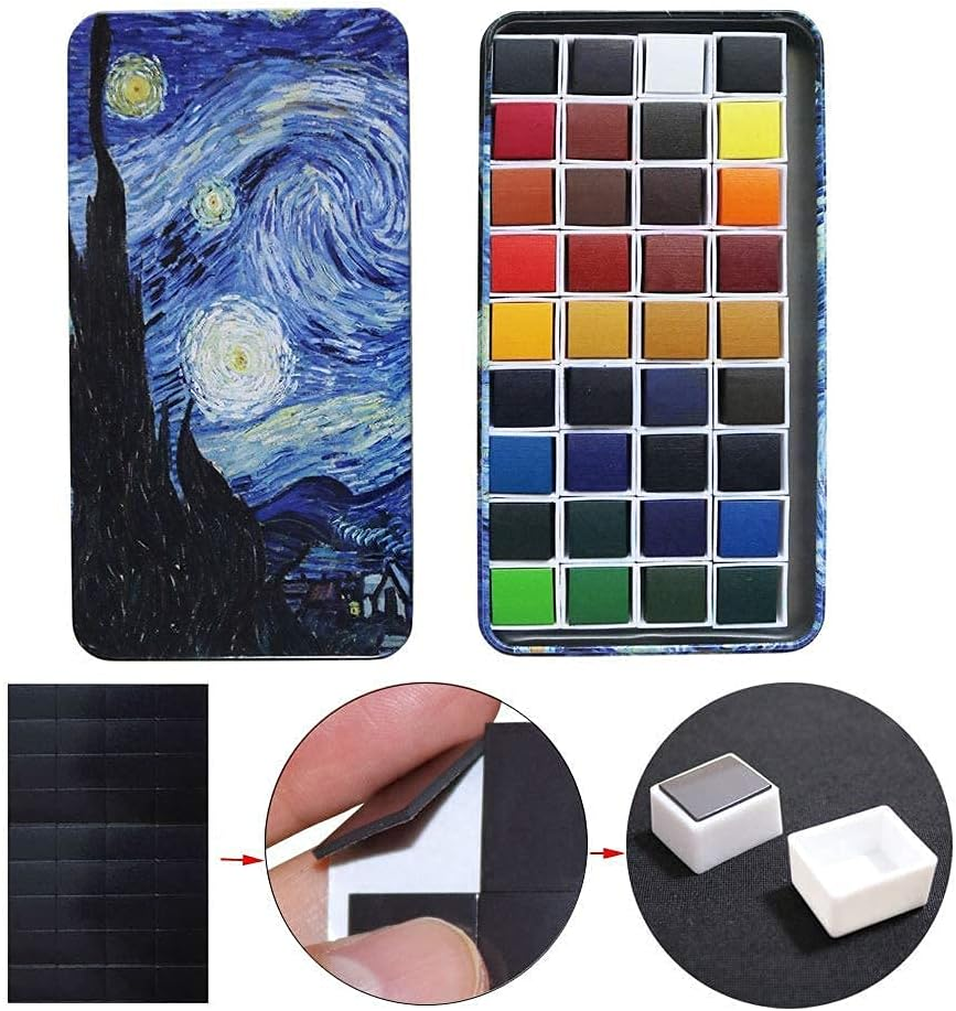 Watercolor Paint Set - 36 Colors Solid Pigment in 2ml Half Pans with Mixing Palette, Premium Water Color Paint Kit for Kids, Adults, Beginners and Artists Painting