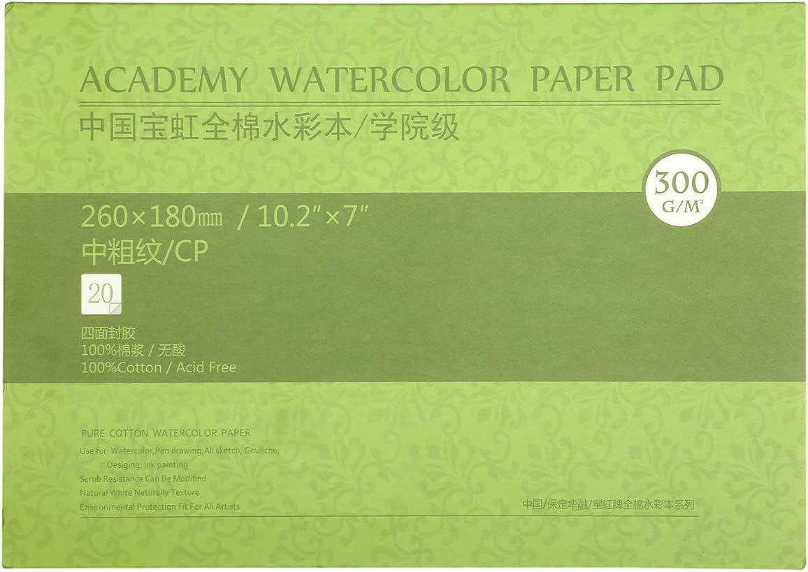 Acadamy 100% Cotton Watercolor Pads – Cold Press, Hot Press & Rough Grain – 140lb/300gsm – 20 Sheets for Painting & Drawing – Acid-Free, Art Paper – Ideal for Artists & Beginners