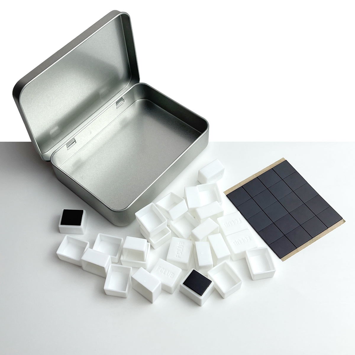 FCLUB Metal Empty Hinged Tins with 25pcs Magnetic Half Pans for DIY Travel Watercolor Painting