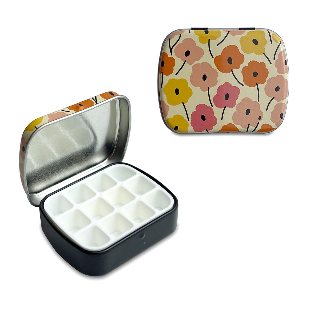 2.23 x1.76 x 0.55 inch 5Pcs 12 Wells Tiny Watercolor Palette, Travel Watercolor Tin, Small Tin Box, Cute Mini Palette Perfect For Travel, Mini Paint Set