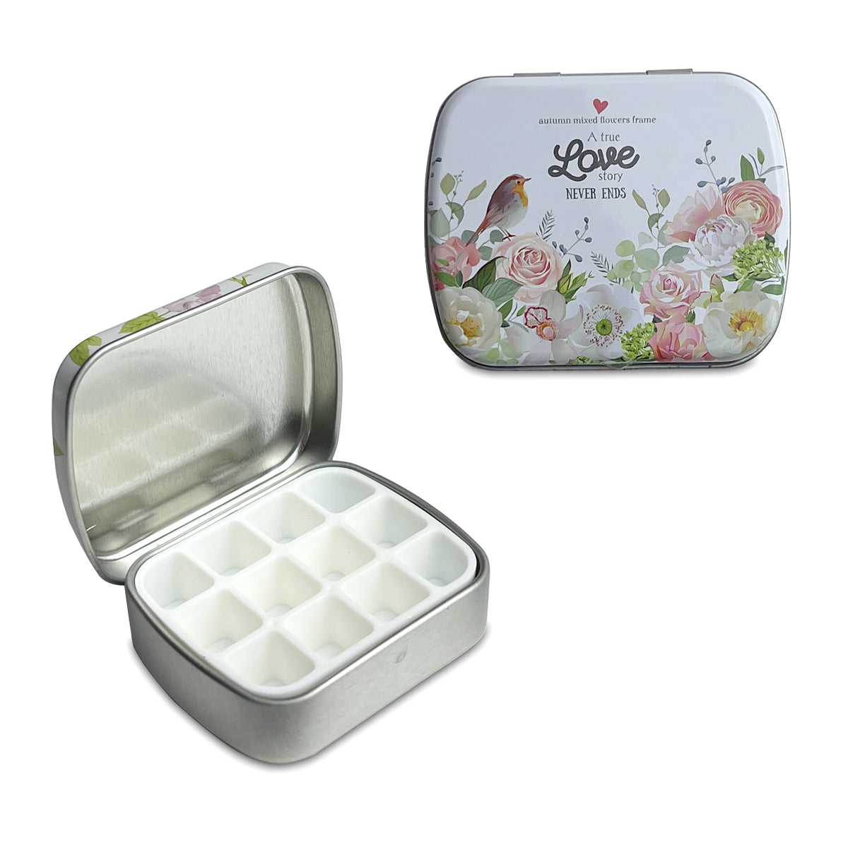 2.23 x1.76 x 0.55 inch 5Pcs 12 Wells Tiny Watercolor Palette, Travel Watercolor Tin, Small Tin Box, Cute Mini Palette Perfect For Travel, Mini Paint Set