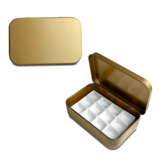 FCLUB Metal Empty Hinged Tins with 12pcs Magnetic Half Pans for DIY Travel Watercolor Painting