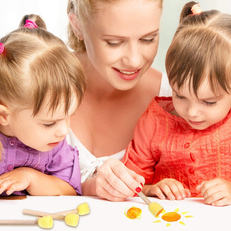 Children's Sponge Brushes Set of 6(24pcs), Mushroom Stamp Brushes for Toddler Painting, Wood Handle, Durable & Flexible Foam for Creative Crafting