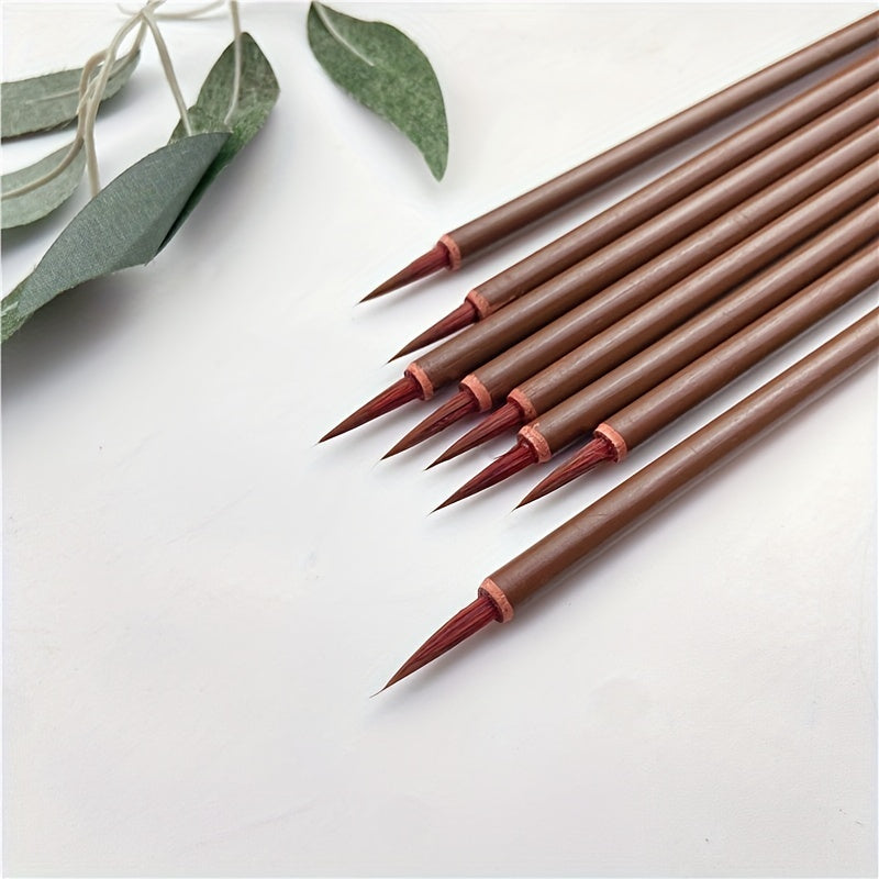 10pcs Small Red Hair Hook Line Brush, Chinese Painting Thin Golden Body Calligraphy Student Small Lettering Pen