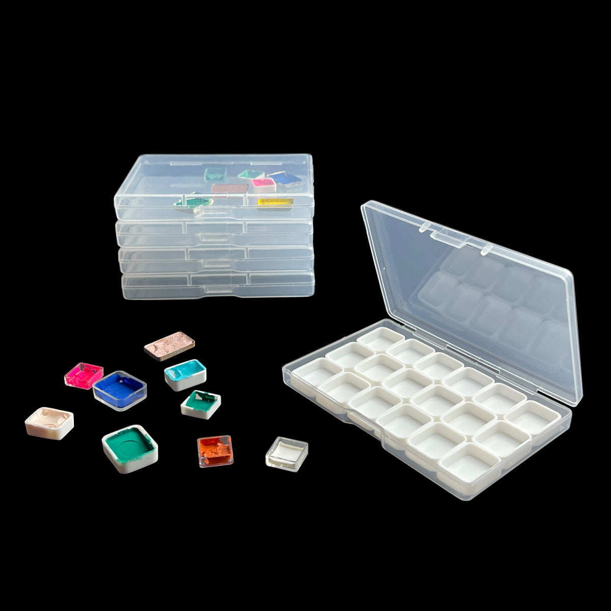 FCLUB 100Pcs Rectangular Empty Mini Clear Plastic Organizer Storage Box Containers with Hinged Lids for Small Items and Other Craft Projects