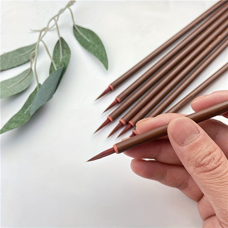 10pcs Small Red Hair Hook Line Brush, Chinese Painting Thin Golden Body Calligraphy Student Small Lettering Pen