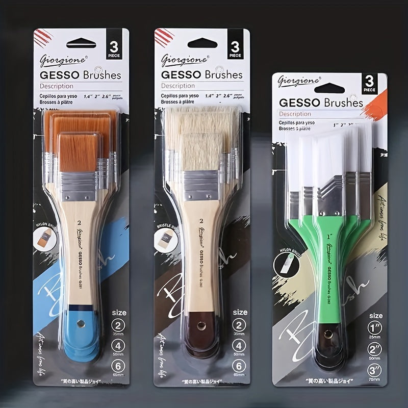 3pcs Plate Brush Set Bristle Nylon Oil Painting Acrylic Gouache Wall Painting Brush