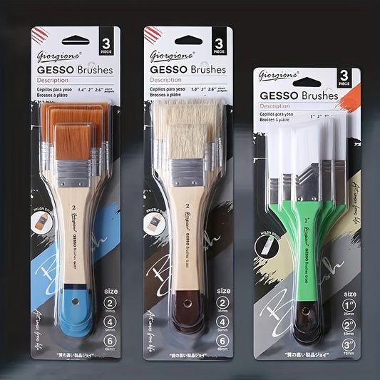 3pcs Plate Brush Set Bristle Nylon Oil Painting Acrylic Gouache Wall Painting Brush