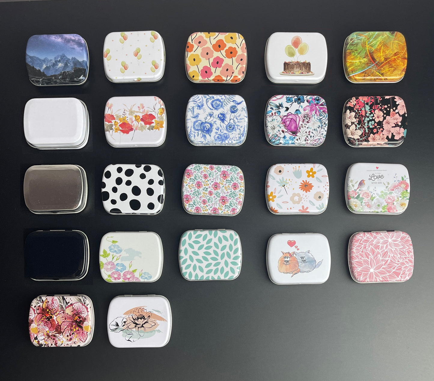 2.3 x 1.9 x 0.6 inches 9 Pcs Small Metal Tin Box Portable Small Container Storage Case With Solid Hinged Top for Drawing Pin Nail Art Bead Earring and Jewelry Craft Organizing