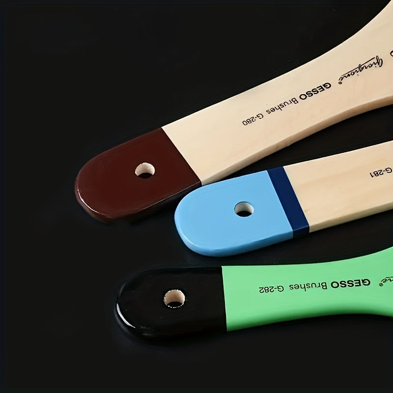 3pcs Plate Brush Set Bristle Nylon Oil Painting Acrylic Gouache Wall Painting Brush