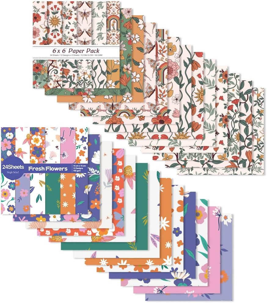 6x6” 160gsm cardstock Single Sided Scrapbooking 24 or 48 Paper Pad vintage decoupage scrapbook kit patterned paper junk journal supplies journaling supply scrap paper crafting Garden Plants