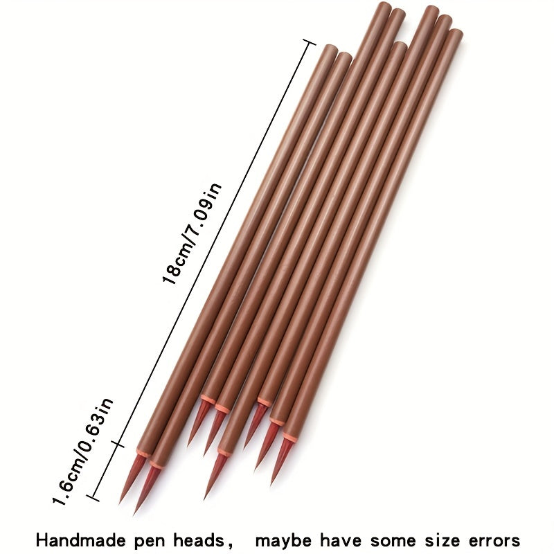 10pcs Small Red Hair Hook Line Brush, Chinese Painting Thin Golden Body Calligraphy Student Small Lettering Pen