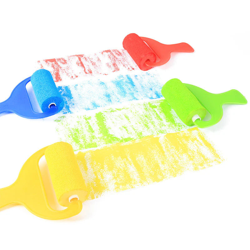 Kids DIY Sponge Paint Roller Set – 4pcs Colorful EVA Foam Painting Rollers, Easy-to-Clean Art Brushes for Toddler Doodling & Early Learning, Creative Preschool Painting Tools