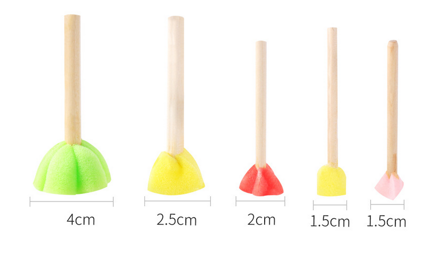 15Pcs(3 Sets) Kids Round Sponge Painting Stamps – Wooden Handle Foam Brushes for DIY Doodling, Stamping, and Early Learning Art, Washable & Reusable Craft Tools for Toddlers & Preschoolers