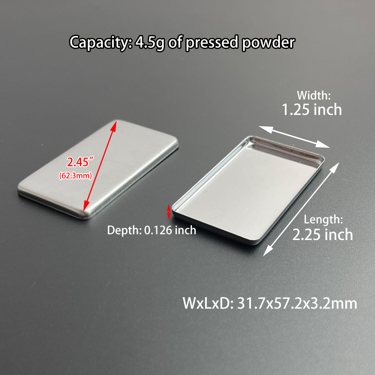 Large rectangle metal pans size 57.2x31.7mm with 4.5g capacity – perfect for handmade watercolor paints and solid cosmetics