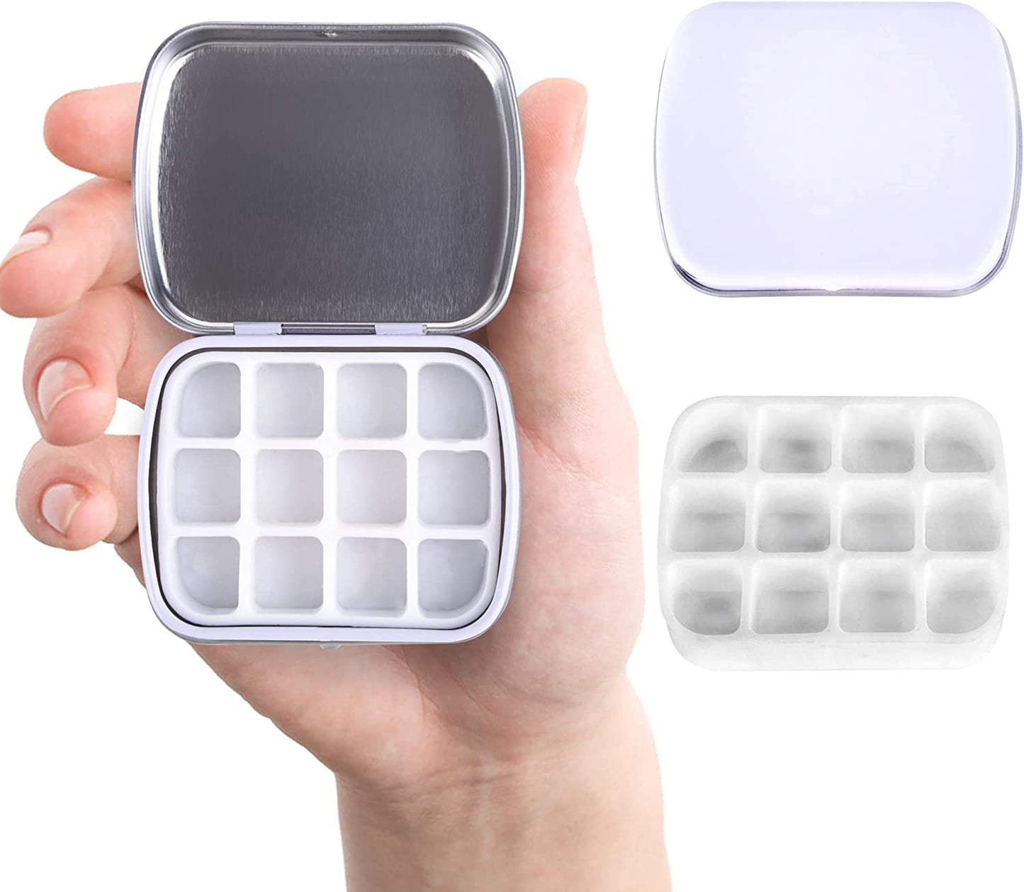 2.23 x1.76 x 0.55 inch 5Pcs 12 Wells Tiny Watercolor Palette, Travel Watercolor Tin, Small Tin Box, Cute Mini Palette Perfect For Travel, Mini Paint Set