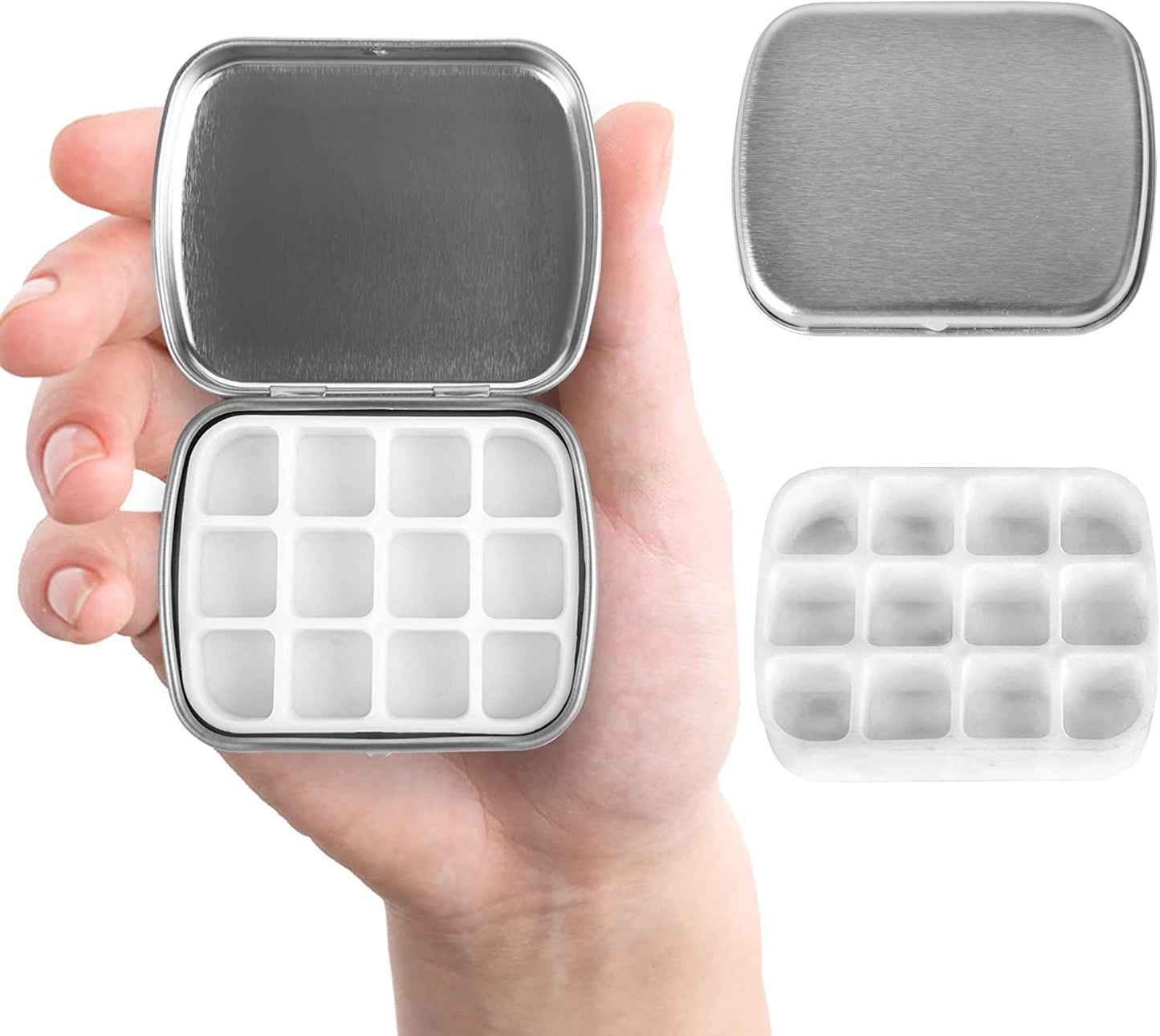 2.23 x1.76 x 0.55 inch 5Pcs 12 Wells Tiny Watercolor Palette, Travel Watercolor Tin, Small Tin Box, Cute Mini Palette Perfect For Travel, Mini Paint Set