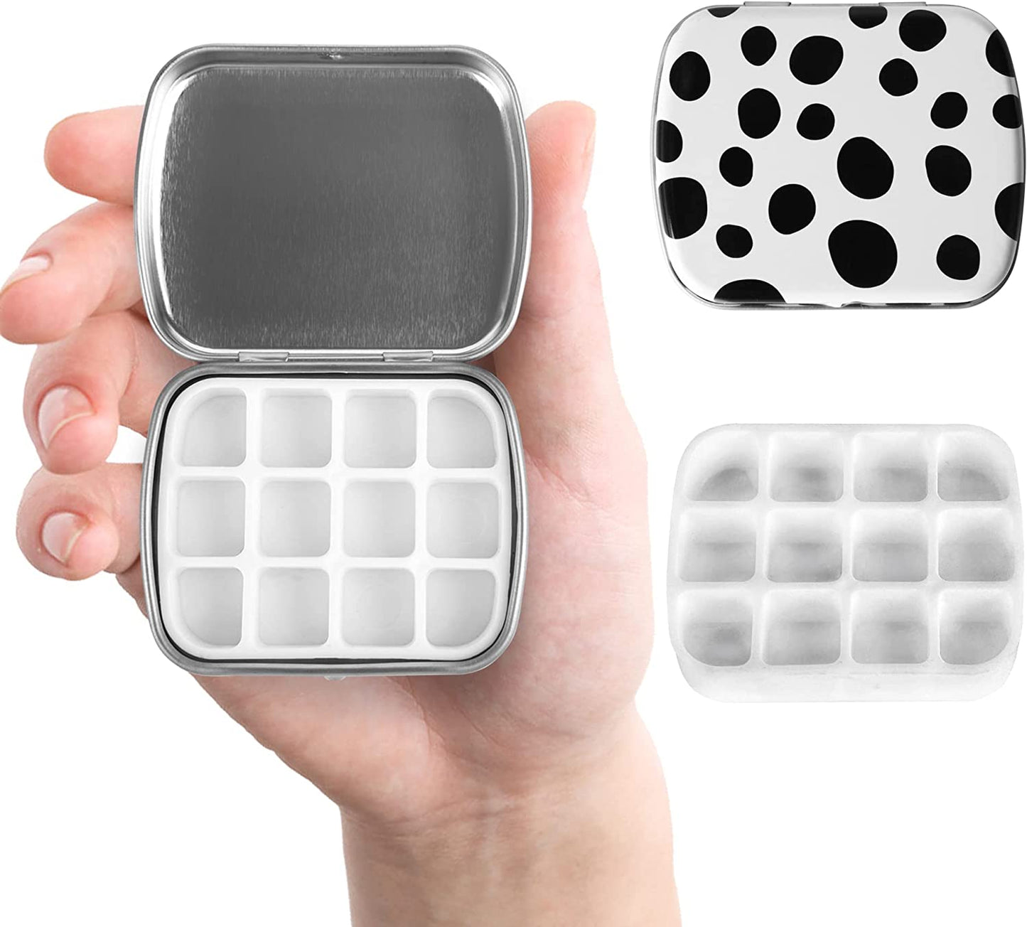 2.23 x1.76 x 0.55 inch 5Pcs 12 Wells Tiny Watercolor Palette, Travel Watercolor Tin, Small Tin Box, Cute Mini Palette Perfect For Travel, Mini Paint Set