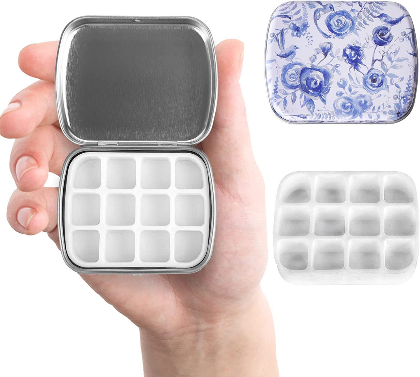 2.23 x1.76 x 0.55 inch 5Pcs 12 Wells Tiny Watercolor Palette, Travel Watercolor Tin, Small Tin Box, Cute Mini Palette Perfect For Travel, Mini Paint Set