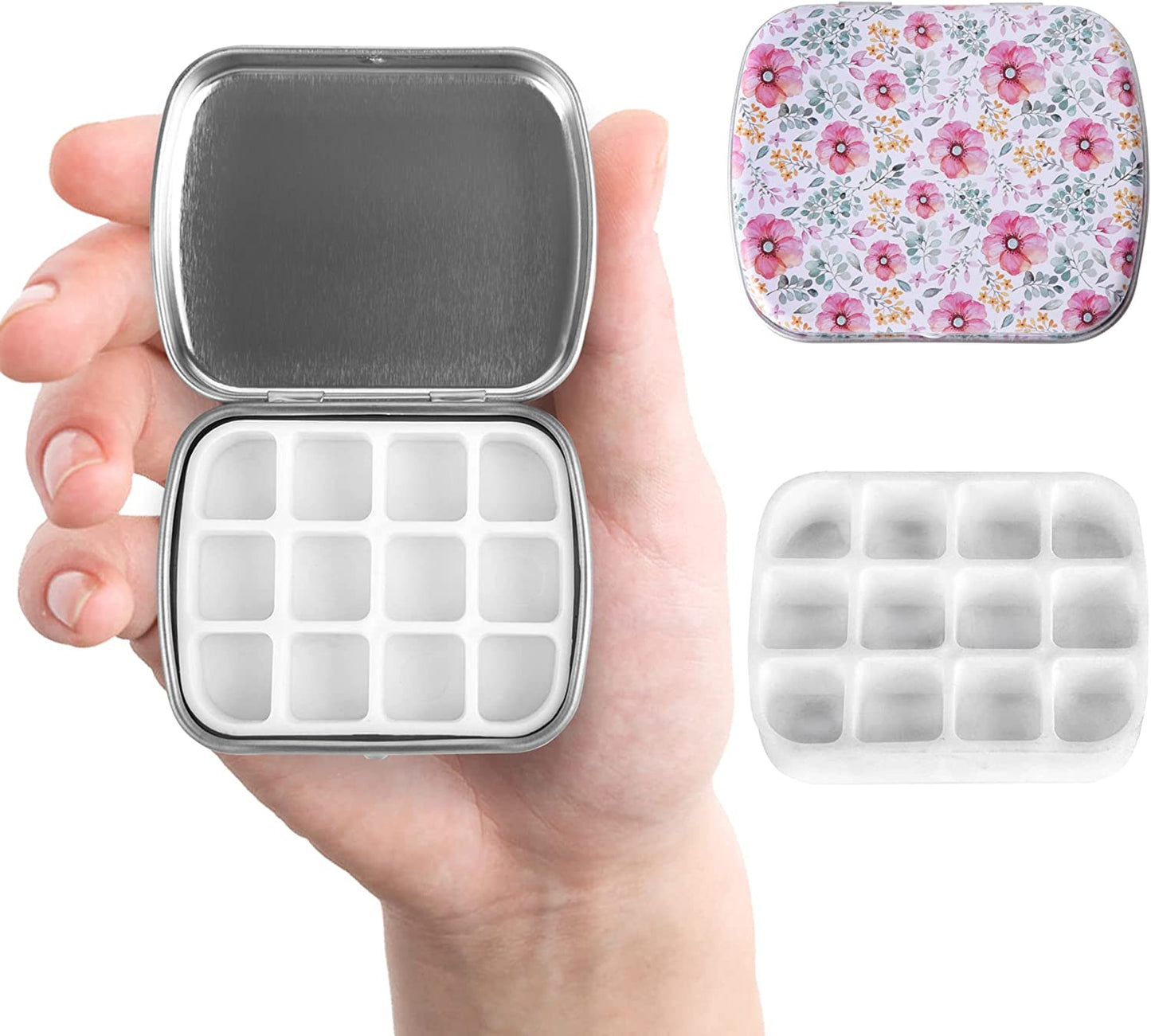 2.23 x1.76 x 0.55 inch 5Pcs 12 Wells Tiny Watercolor Palette, Travel Watercolor Tin, Small Tin Box, Cute Mini Palette Perfect For Travel, Mini Paint Set