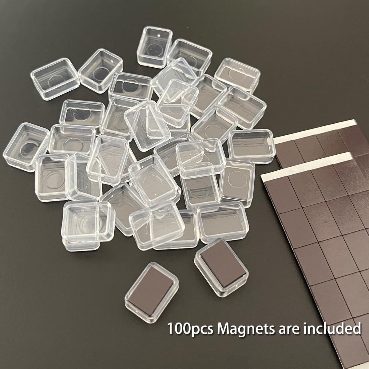 100pcs 0.5ml Rectangle Watercolor Pans with Adhesive Magnets – White & Clear Plastic for DIY Paint Kits