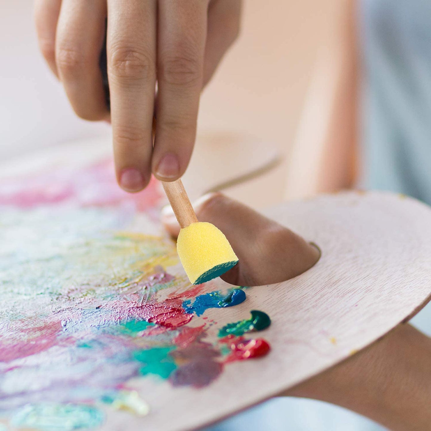 Children's Sponge Brushes Set of 6(24pcs), Mushroom Stamp Brushes for Toddler Painting, Wood Handle, Durable & Flexible Foam for Creative Crafting