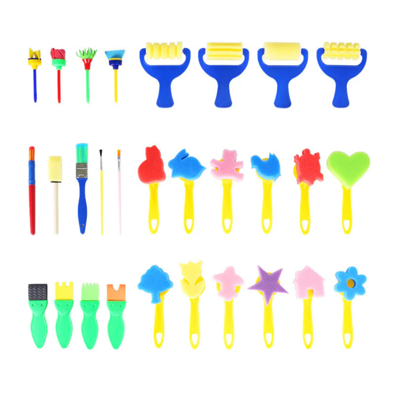 29PCS Kids Sponge Painting Brushes Set – Early Learning DIY Art Tools for Toddlers & Preschoolers
