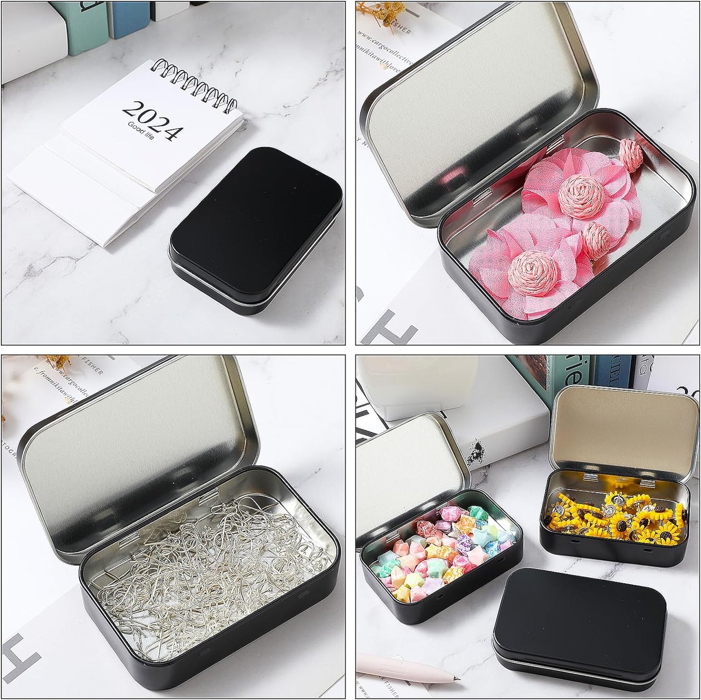 3.75 x 2.37 x 0.8 inches 10 Pcs Metal Hinged Tin Box Container Portable Small Storage Container Kit with Lid for Home Storage