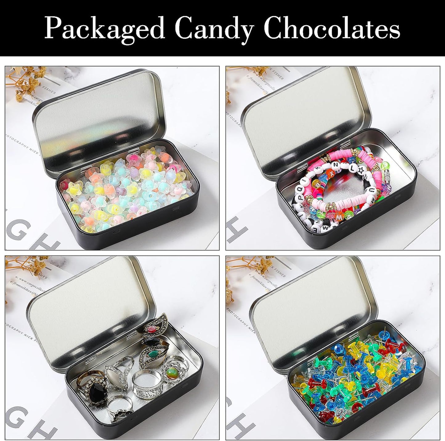 3.75 x 2.37 x 0.8 inches 10 Pcs Metal Hinged Tin Box Container Portable Small Storage Container Kit with Lid for Home Storage