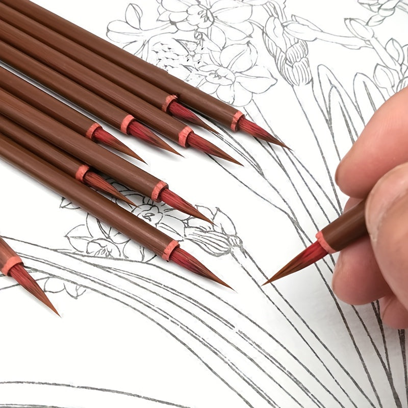 10pcs Small Red Hair Hook Line Brush, Chinese Painting Thin Golden Body Calligraphy Student Small Lettering Pen