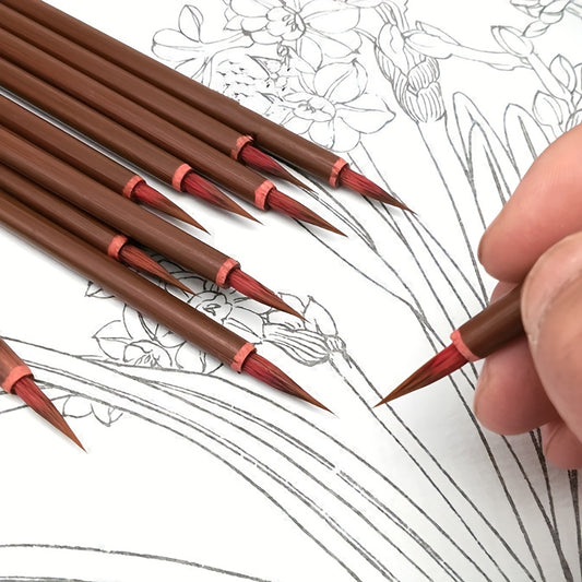 10pcs Small Red Hair Hook Line Brush, Chinese Painting Thin Golden Body Calligraphy Student Small Lettering Pen