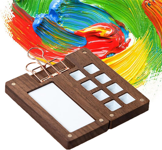Close-up of wooden 8-grid palette showing magnetic design and high-quality oak material