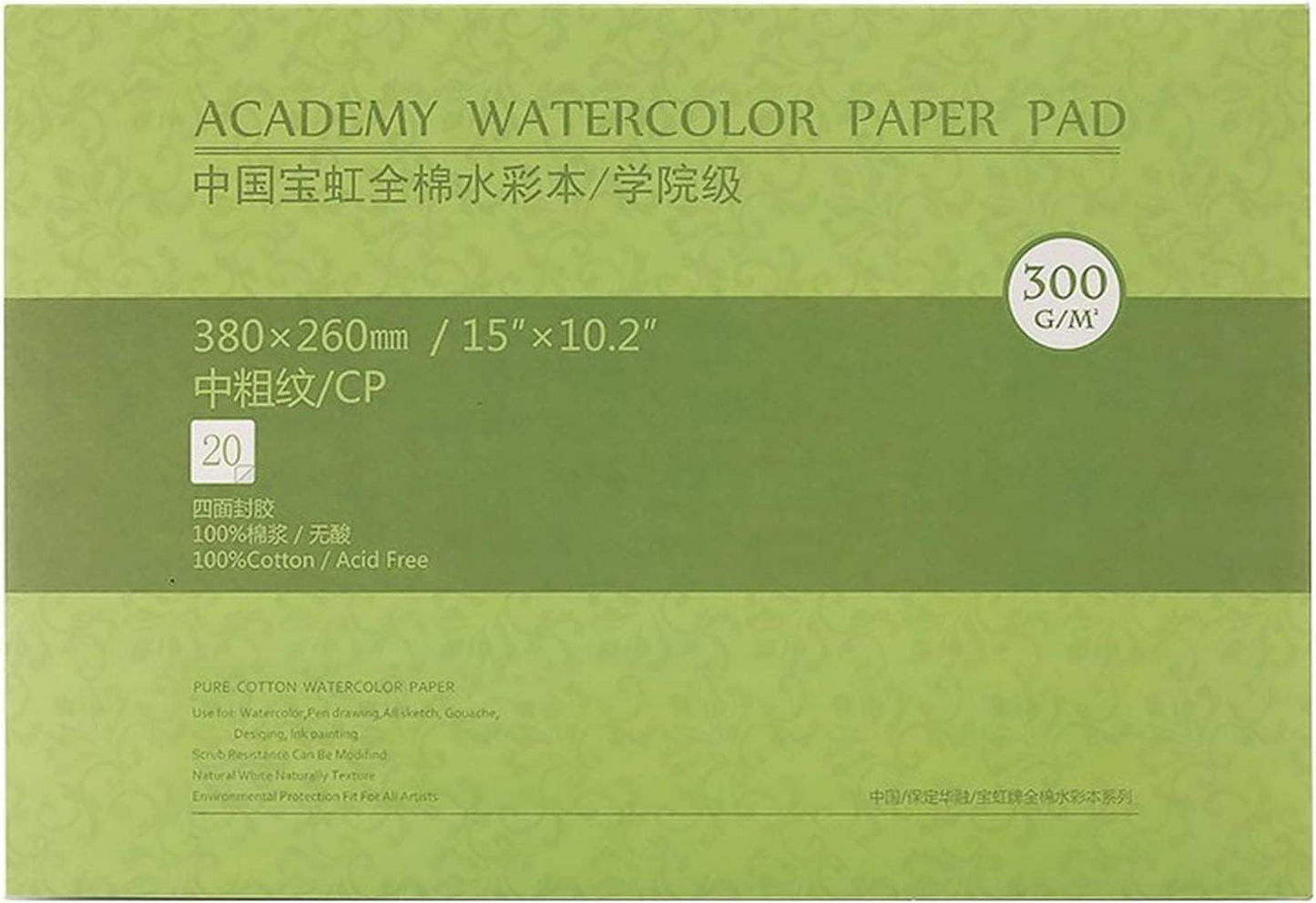 Acadamy 100% Cotton Watercolor Pads – Cold Press, Hot Press & Rough Grain – 140lb/300gsm – 20 Sheets for Painting & Drawing – Acid-Free, Art Paper – Ideal for Artists & Beginners